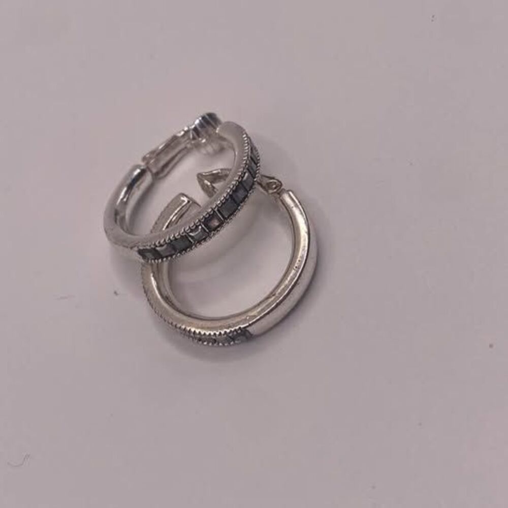 Vintage Silver Plated Marcasite Clip On Hoop Earrings - Excellent Condition